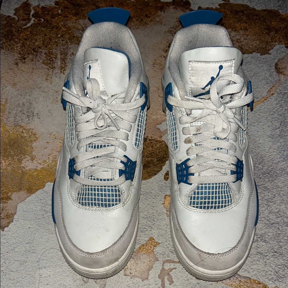 Jordan White and Blue Air Jordan 4 Sneakers